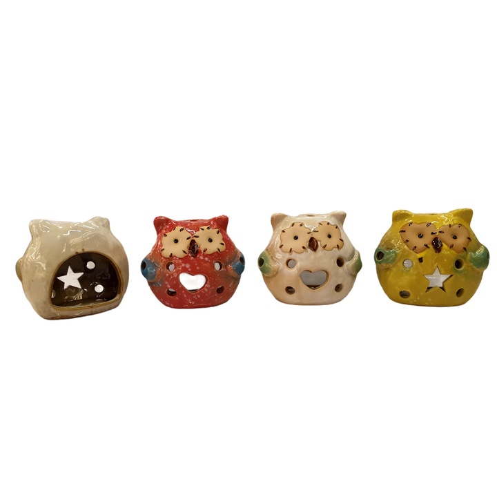 Set 4 candela miniature bufnita ceramica,8cm