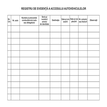 Registru de evidenta a accesului autovehiculelor, A4 Registru de evidenta a accesului autovehiculelor, A4