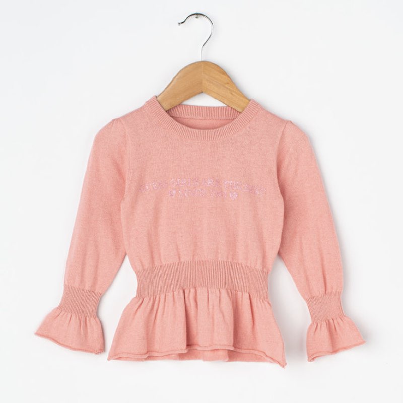 Pulover Guess cu volane, roz, 3 ani