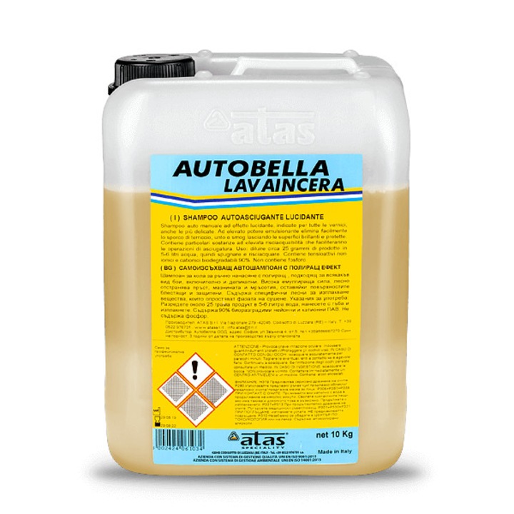 Италиански самоизсъхващ автошампоан Atas Autobella lavaincera, С полиращ ефект за ръчно измиване, 10 кг