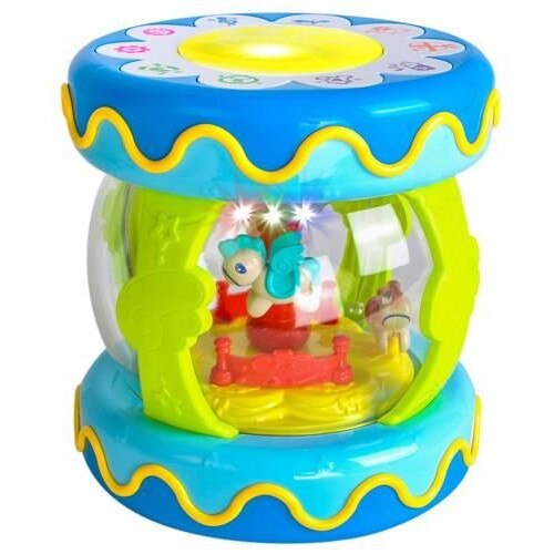 Jucarie interactiva, carusel muzical, cu lumini, sunete si lumina de veghe, albastru