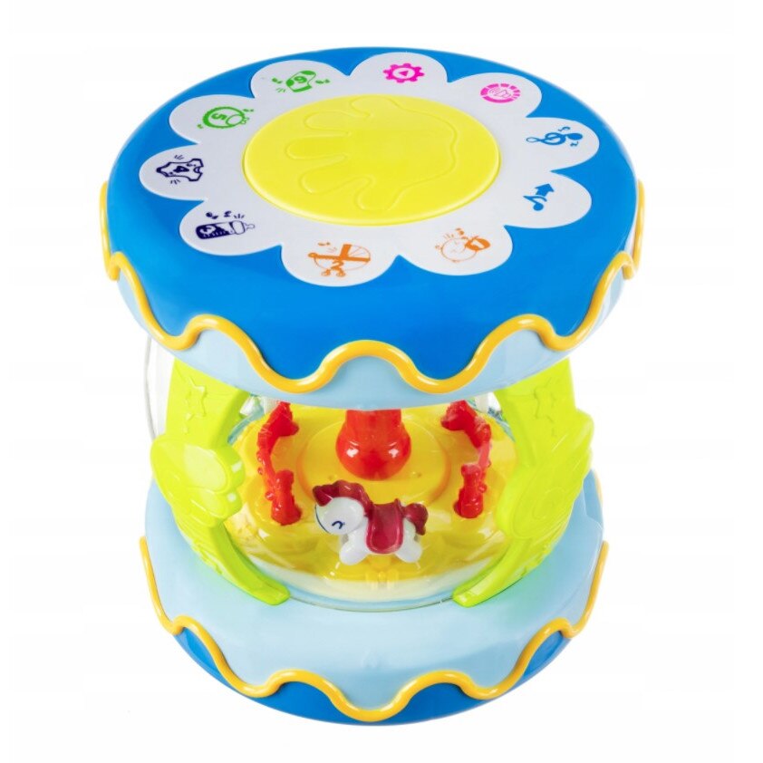 Jucarie interactiva bebelusi, Zola, cu sunete si lumini, albastra, carusel, 18 luni +