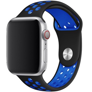 Curea Silicon pentru Apple Watch 6/5/4/3/2/1, Edition, Sport, Nike+, 40 mm diagonala, Negru / Albastru Curea Silicon pentru Apple Watch 6/5/4/3/2/1, Edition, Sport, Nike+, 40 mm diagonala, Negru / Albastru