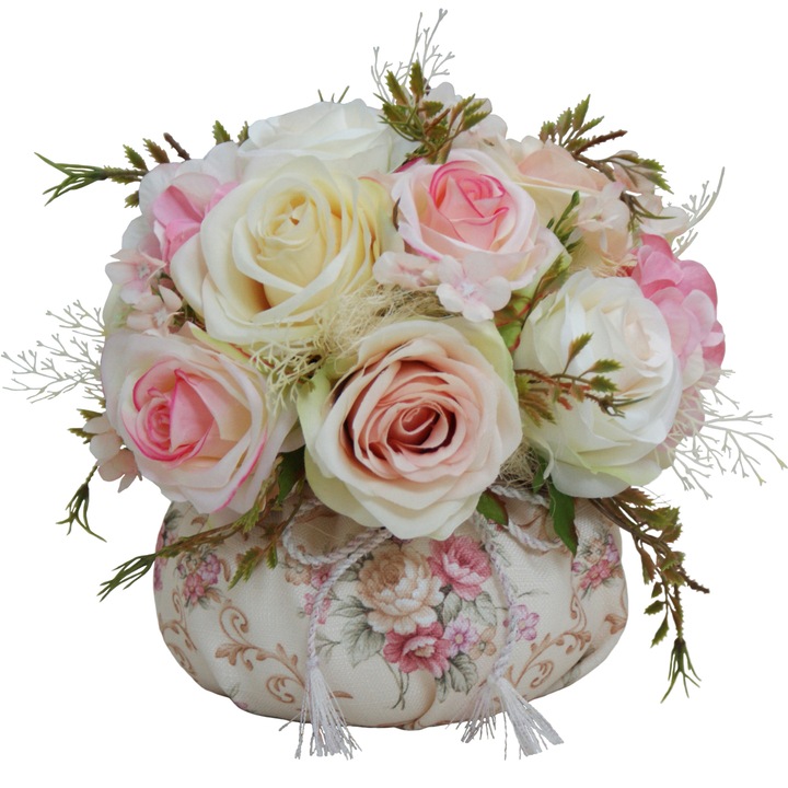 Aranjament cu flori artificiale BeatrixArt, Roz fermecat, 27x27x24 cm