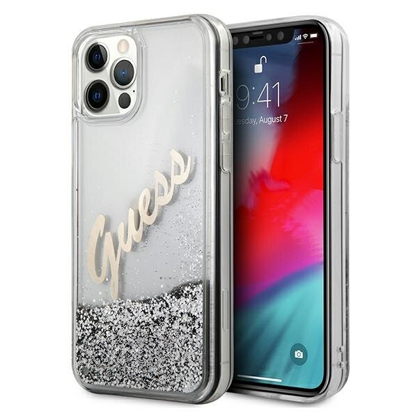 Husa compatibila cu iPhone 12 Pro Max Guess Glitter Vintage Script Silver