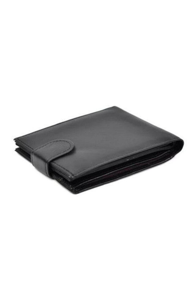 Portofel barbati, Walllet, inchidere capsa, piele naturala, negru, 12 x 9.5 cm