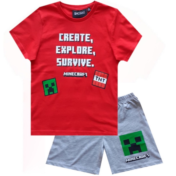 Pijama Minecraft Creeper TNT, baieti, maneca scurta, /, rosu
