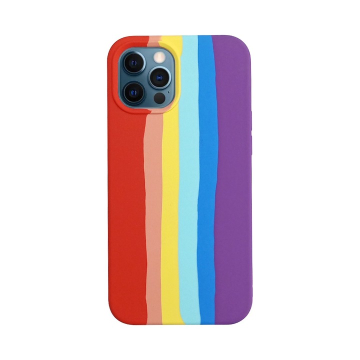 Husa de protectie SmartGSM Silicone Case Soft Touch pentru iPhone 7 / iPhone 8 / iPhone SE 2020, Rainbow