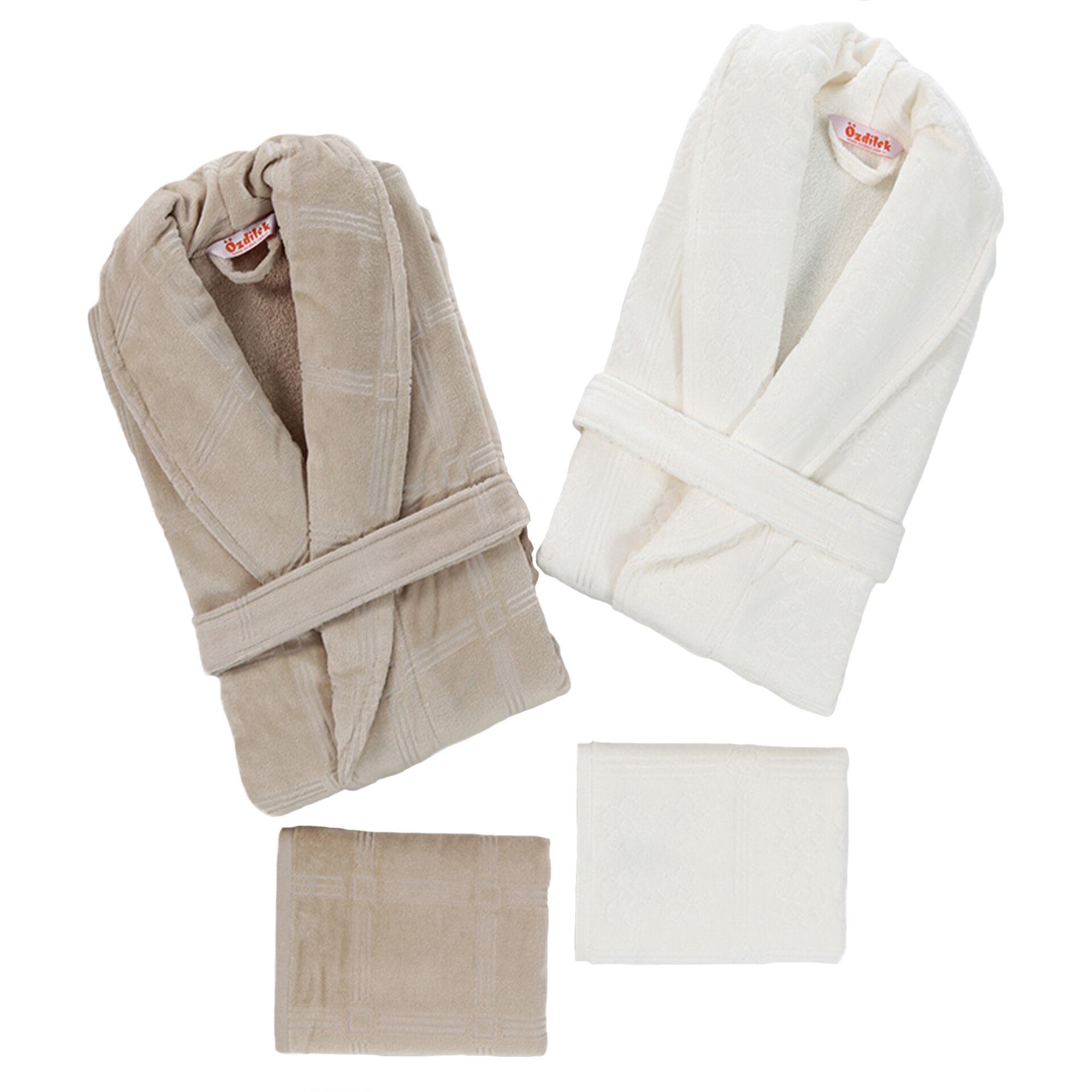 Set 2 halate + 2 prosoape de baie Dilay, bej + crem