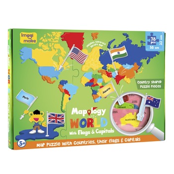 Puzzle educativ din spuma EVA Imagimake - Harta lumii, , steaguri si capitale, +5 ani, 78 piese , 58 x 33 cm Puzzle educativ din spuma EVA Imagimake - Harta lumii, , steaguri si capitale, +5 ani, 78 piese , 58 x 33 cm