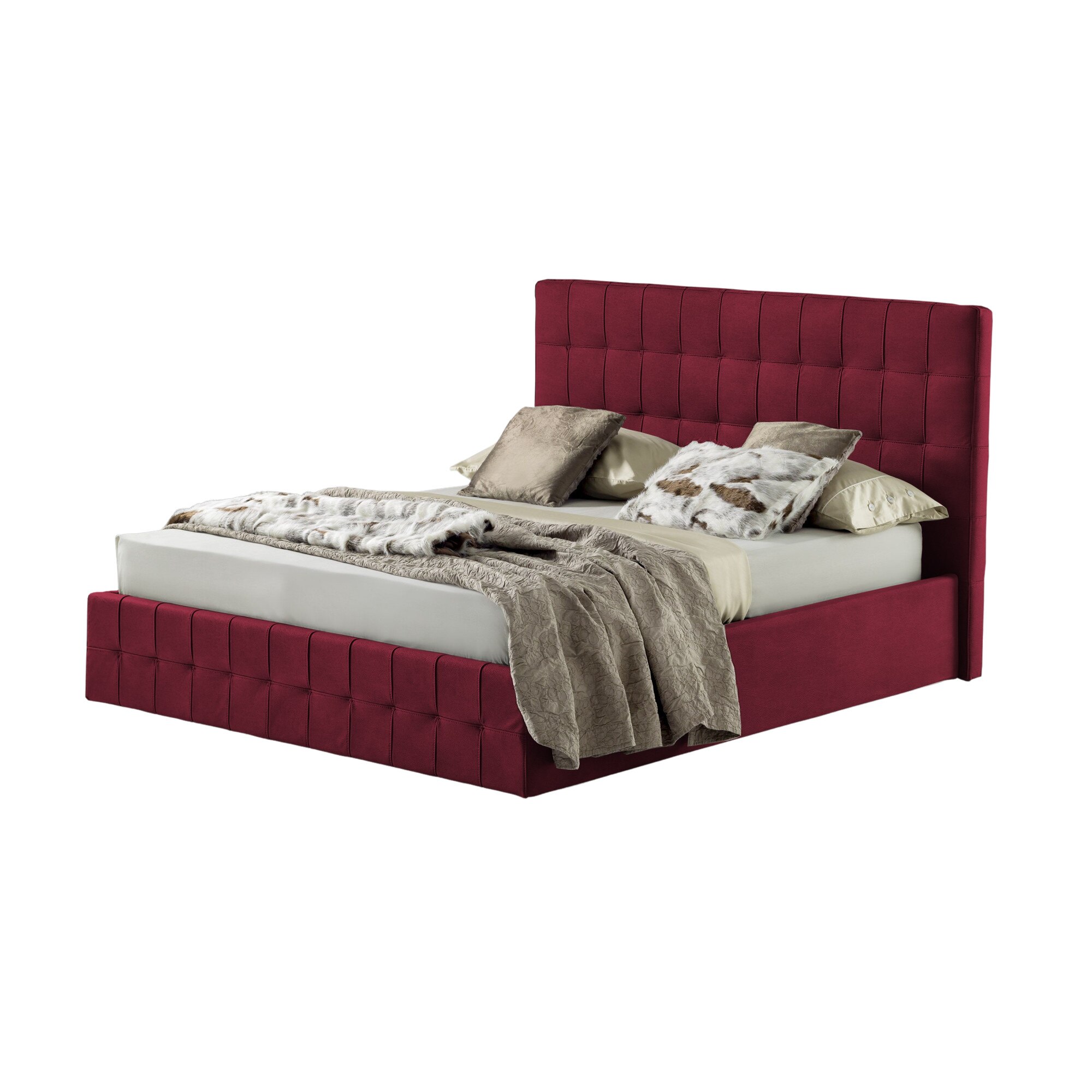 Pat Tapitat Rabatabil cu Lada Depozitare, 90x190 cm, Notturno Promo, Dolce Dormire, Piele Ecologica, Bordo