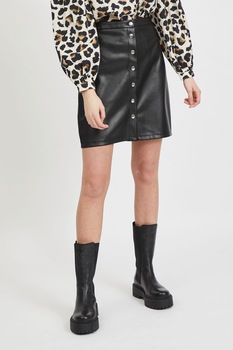 Vila, Fusta mini din piele ecologica cu talie inalta Pen, Negru, L Vila, Fusta mini din piele ecologica cu talie inalta Pen, Negru, L