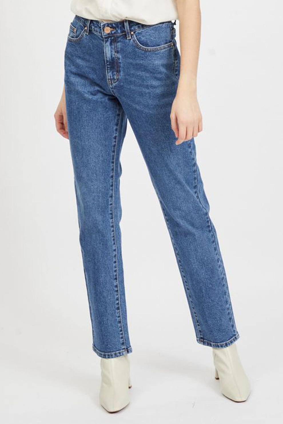 Vila, Blugi din amestec de bumbac organic cu croiala dreapta, Albastru