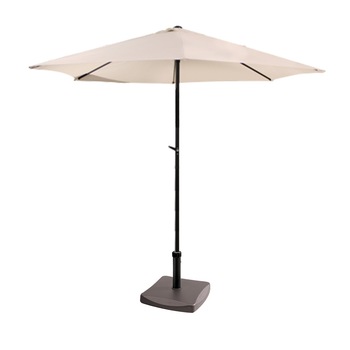 Umbrela soare 300cm bej cu mecanizm rabatare bej si baza patrata 25kg Umbrela soare 300cm bej cu mecanizm rabatare bej si baza patrata 25kg