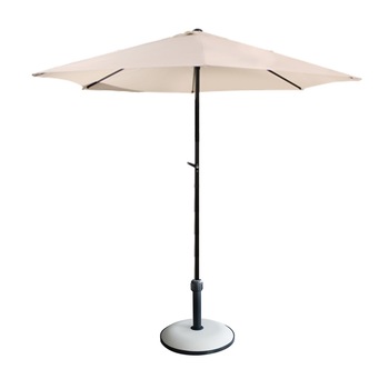 Umbrela soare 300cm bej cu mecanizm rabatare bej si baza rotunda 25kg culoare alba Umbrela soare 300cm bej cu mecanizm rabatare bej si baza rotunda 25kg culoare alba