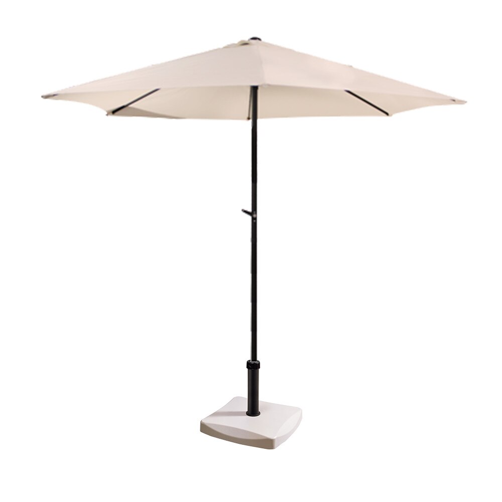 Umbrela soare 300cm bej cu mecanizm rabatare bej si suport patrat 25kg culoare alba
