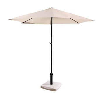 Umbrela soare 300cm bej cu mecanizm rabatare bej si suport patrat 25kg culoare alba Umbrela soare 300cm bej cu mecanizm rabatare bej si suport patrat 25kg culoare alba