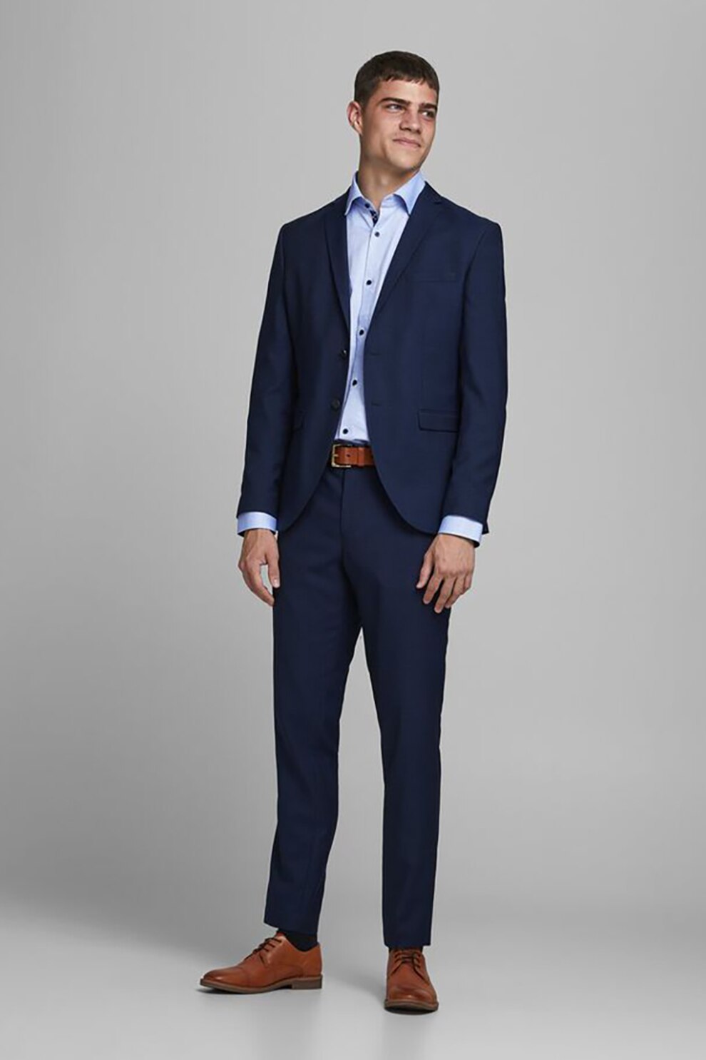 Jack&Jones, Camasa din bumbac cu maneci lungi, Albastru pastel, S