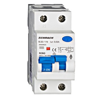 Siguranta automata diferentiala 1P+N 25A 30mA, curba B, tip A, Schrack Amparo, AK668625 B25 Siguranta automata diferentiala 1P+N 25A 30mA, curba B, tip A, Schrack Amparo, AK668625 B25