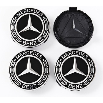 Set 4 capace roti 75mm compatibil jante aliaj Mercedes-Benz negru/argintiu Set 4 capace roti 75mm compatibil jante aliaj Mercedes-Benz negru/argintiu