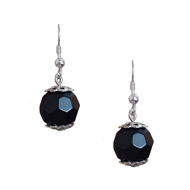 Cercei drop dama, negru/argintiu, 3 cm lungime