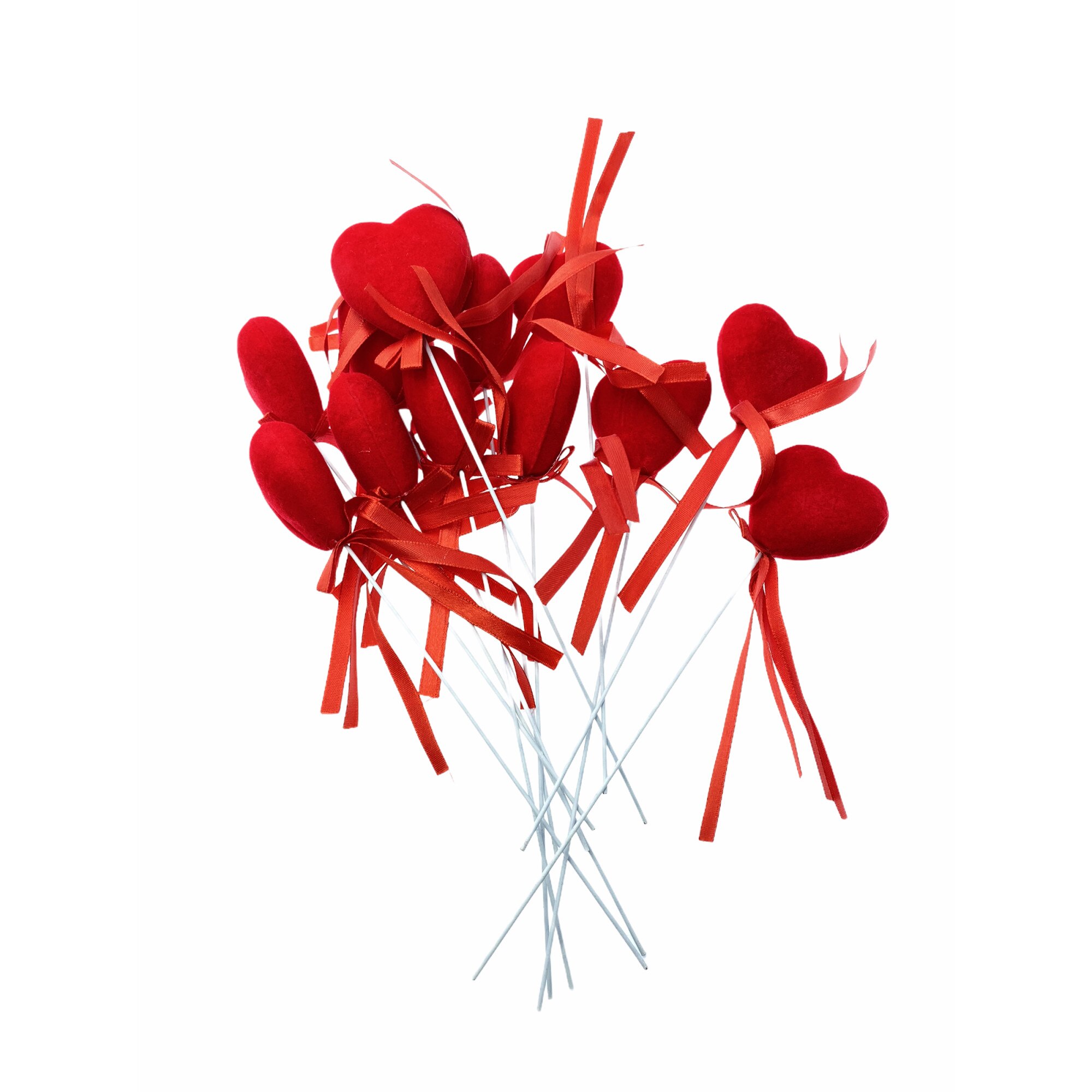 Set 12 inimioare decorative cu bat, Atelier, Ziua Indragostitilor, Valentine's Day, Rosu, 4x4cm