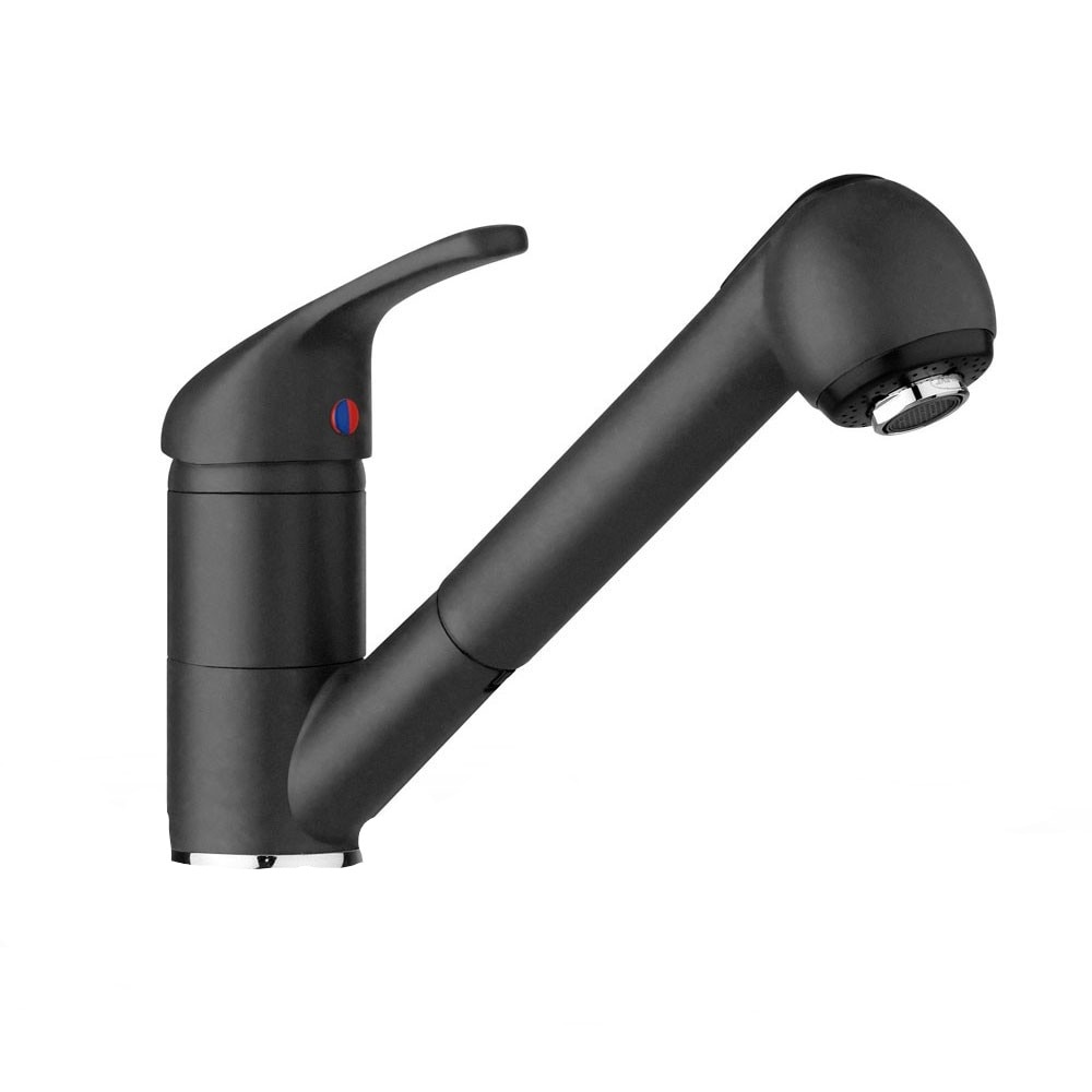 Baterie bucatarie, cu dus extractibil Pyramis Festivo 095300901, stativa, monocomanda, granit negru mat