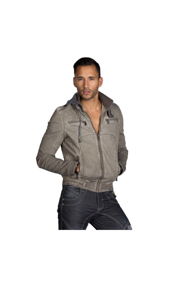 Jacheta barbati din denim cu gluga si fermoar, Kaki deschis, XL