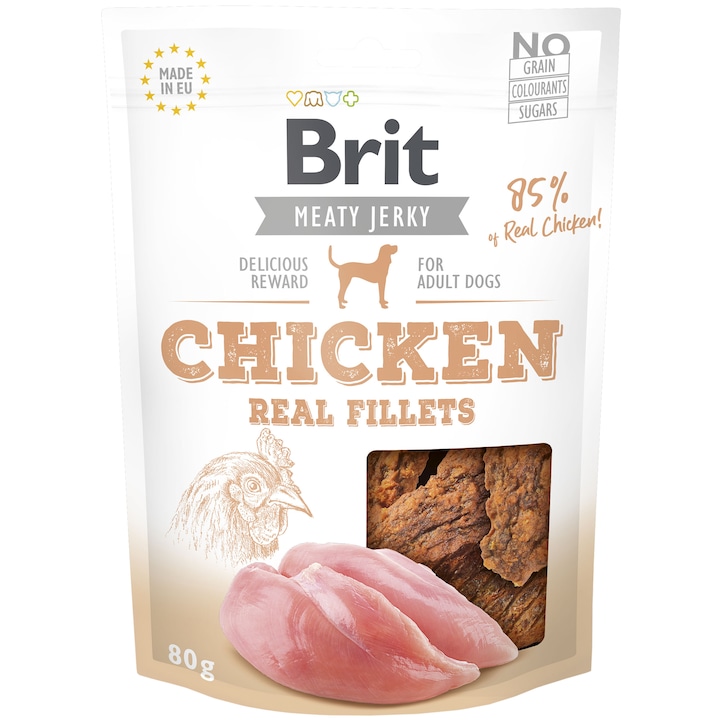 Recompense pentru caini Brit Jerky Chicken Fillets, 80g