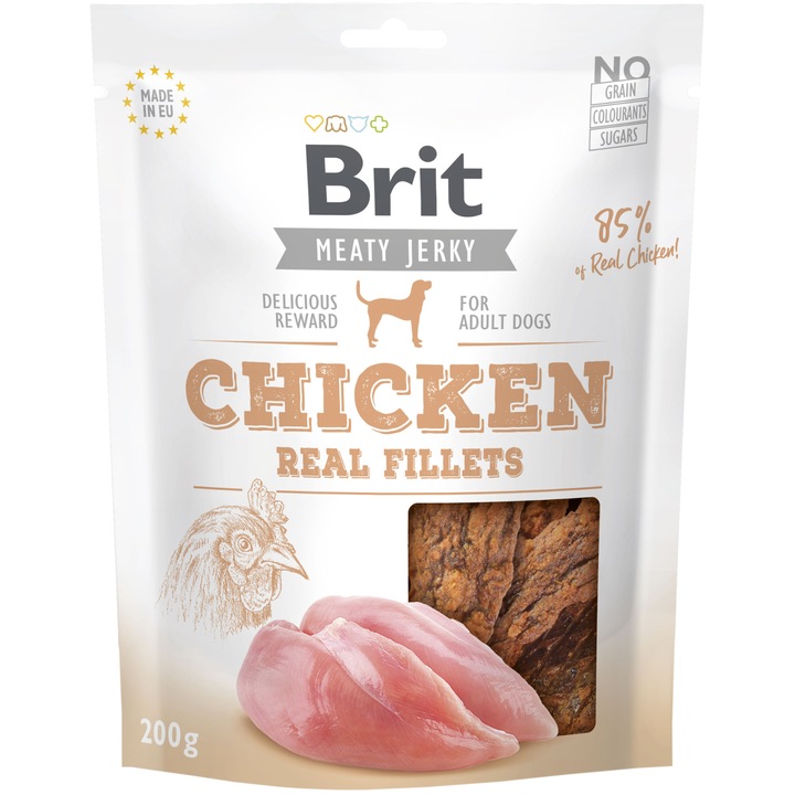 Recompense pentru caini Brit Jerky Chicken Fillets, 200g