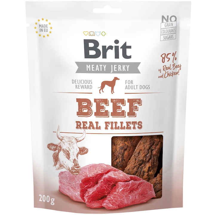 Recompense pentru caini Brit Jerky Beef Fillets, 200g