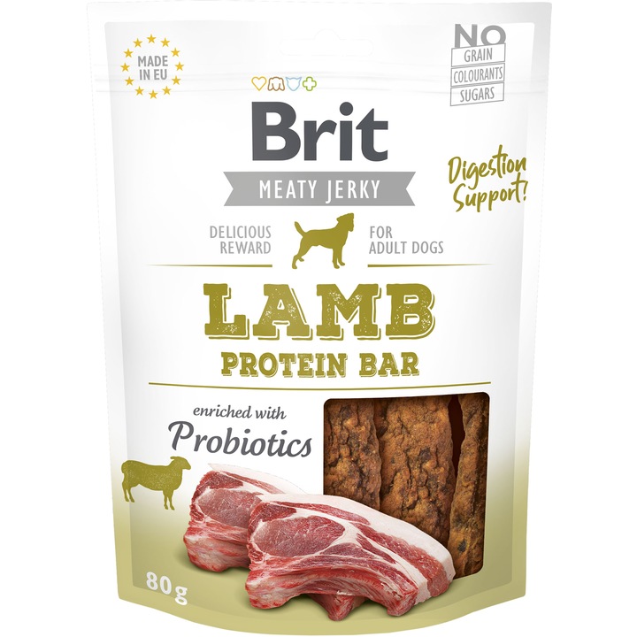 Recompense pentru caini Brit Jerky Lamb Protein Bar, 80g