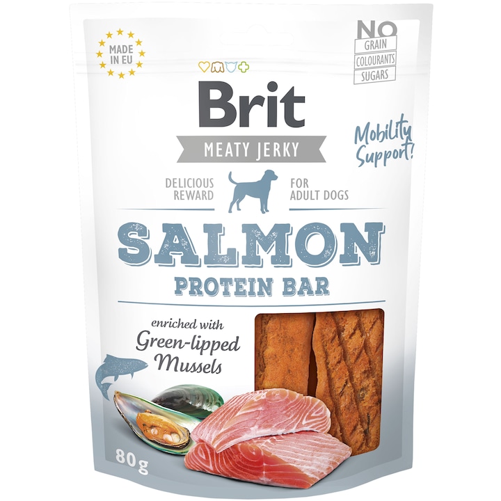 Recompense pentru caini Brit Jerky Salmon Protein Bar, 80g