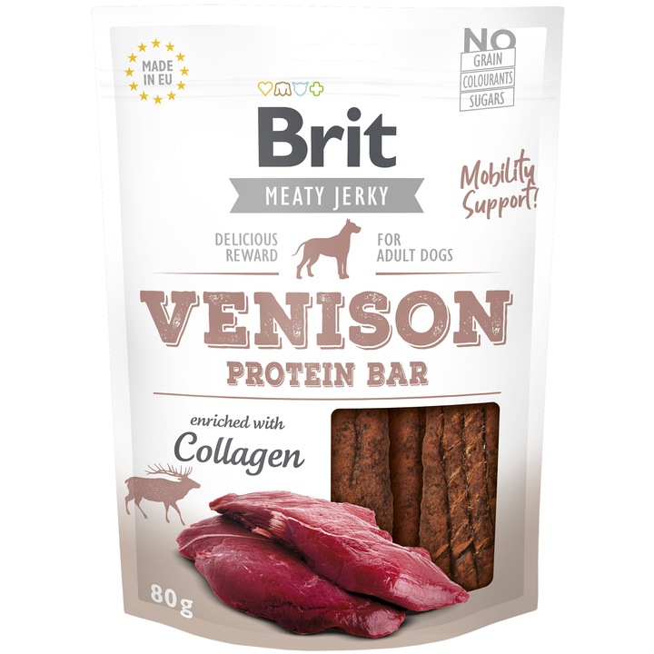 Recompense pentru caini Brit Jerky Venison Protein Bar, 80g
