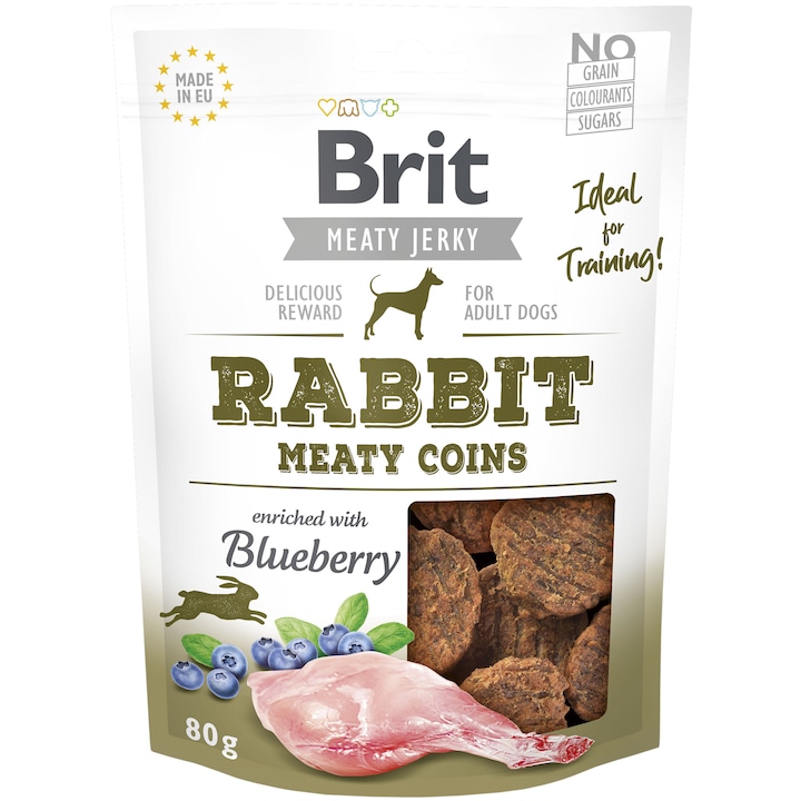 Recompense pentru caini Brit Jerky Rabbit Meaty Coins, 80g