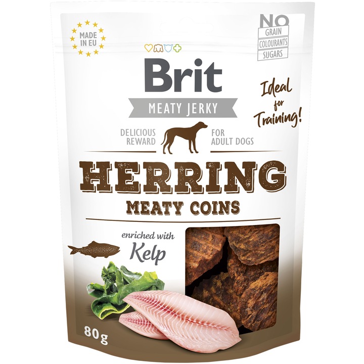Recompense pentru caini Brit Jerky Herring Meaty Coins, 80g