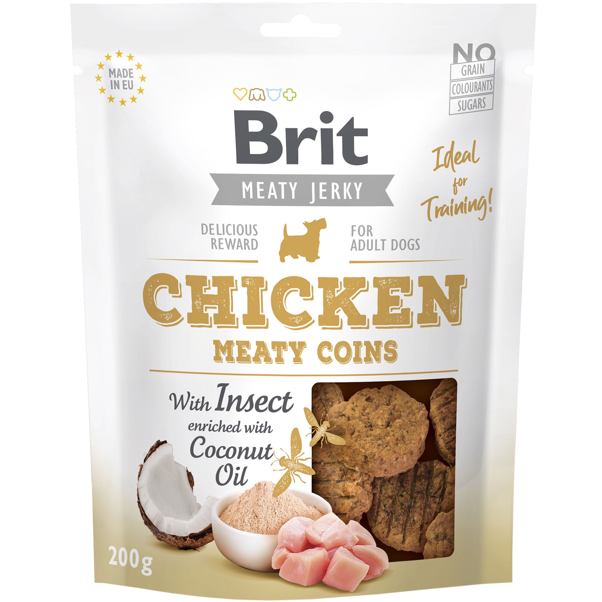 Recompense pentru caini Brit Jerky Chicken With Insect Meaty Coins, 200g