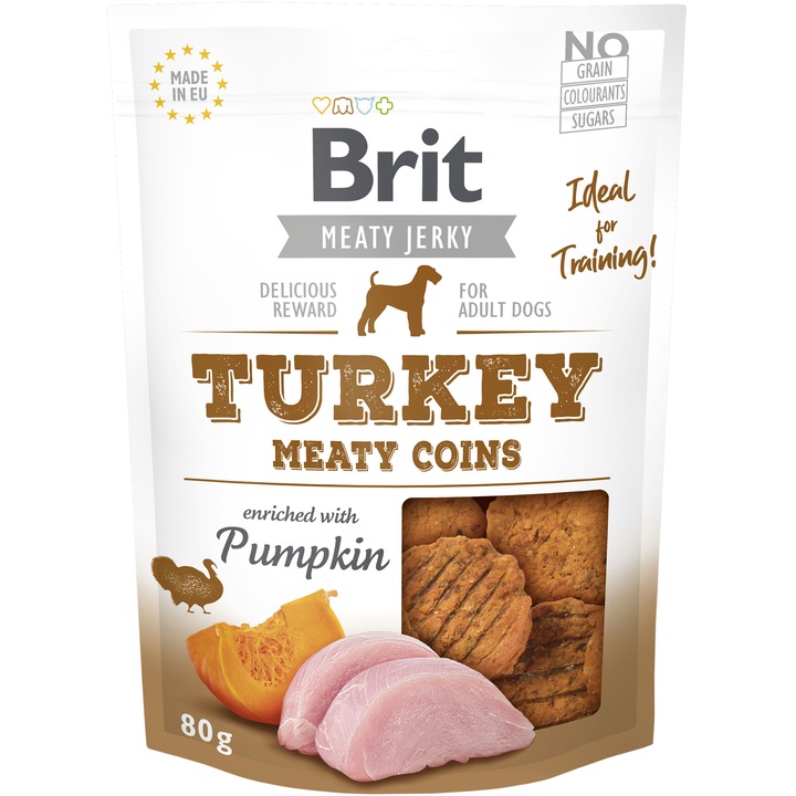 Recompense pentru caini Brit Jerky Turkey Meaty Coins, 80g