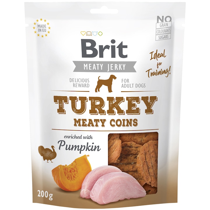 Recompense pentru caini Brit Jerky Turkey Meaty Coins, 200g