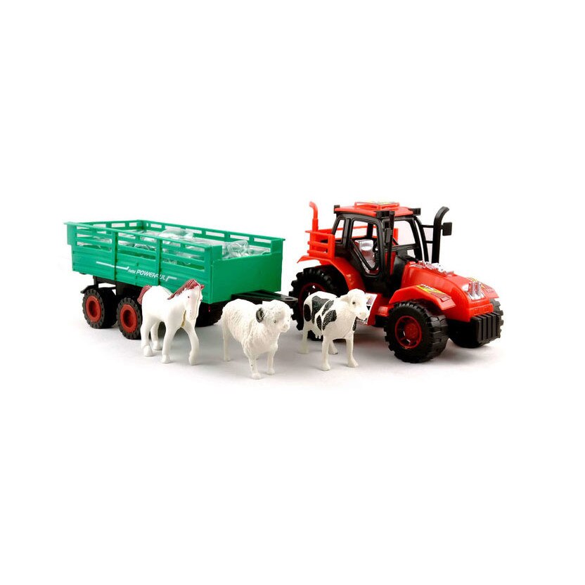 Set tractor cu figurine animale domestice , verde, 31x 28 cm