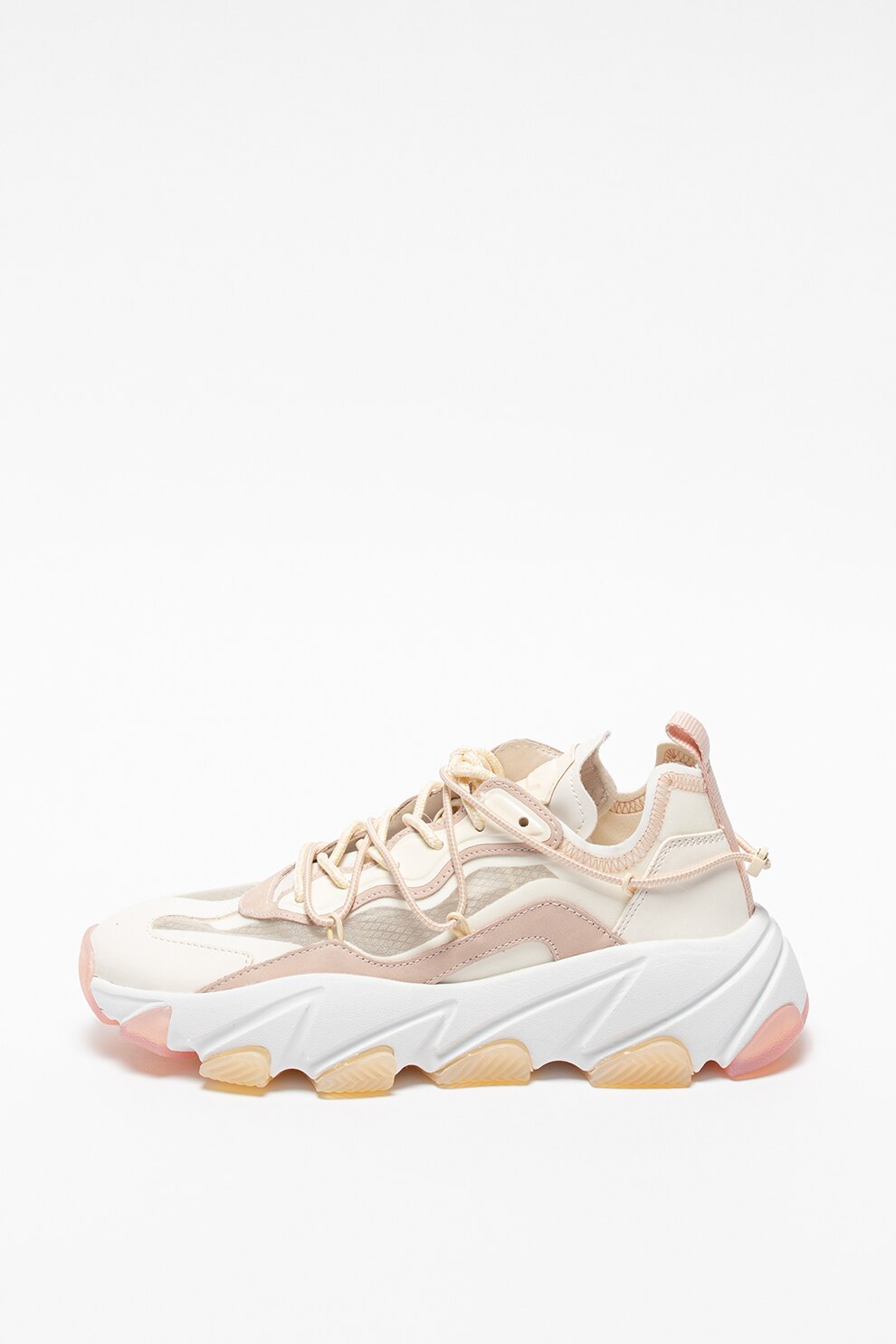 ASH, Pantofi sport de piele cu aspect masiv Extra Bis, Alb prafuit/Roz, 38