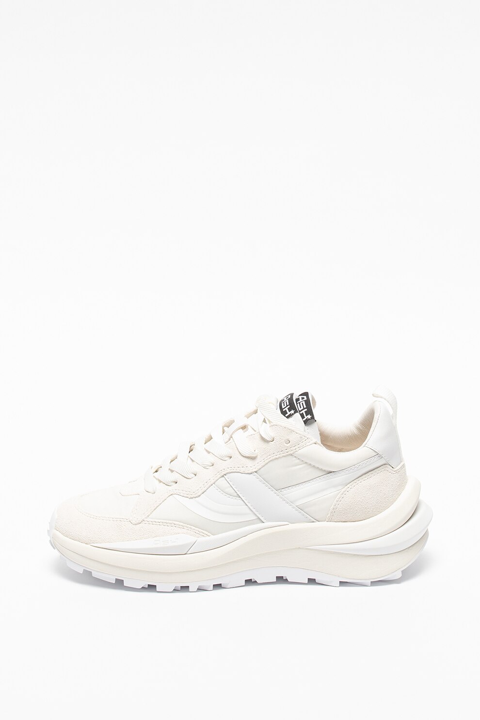 ASH, Pantofi sport wedge cu garnituri de piele intoarsa ecologica Spider, Alb prafuit, 40