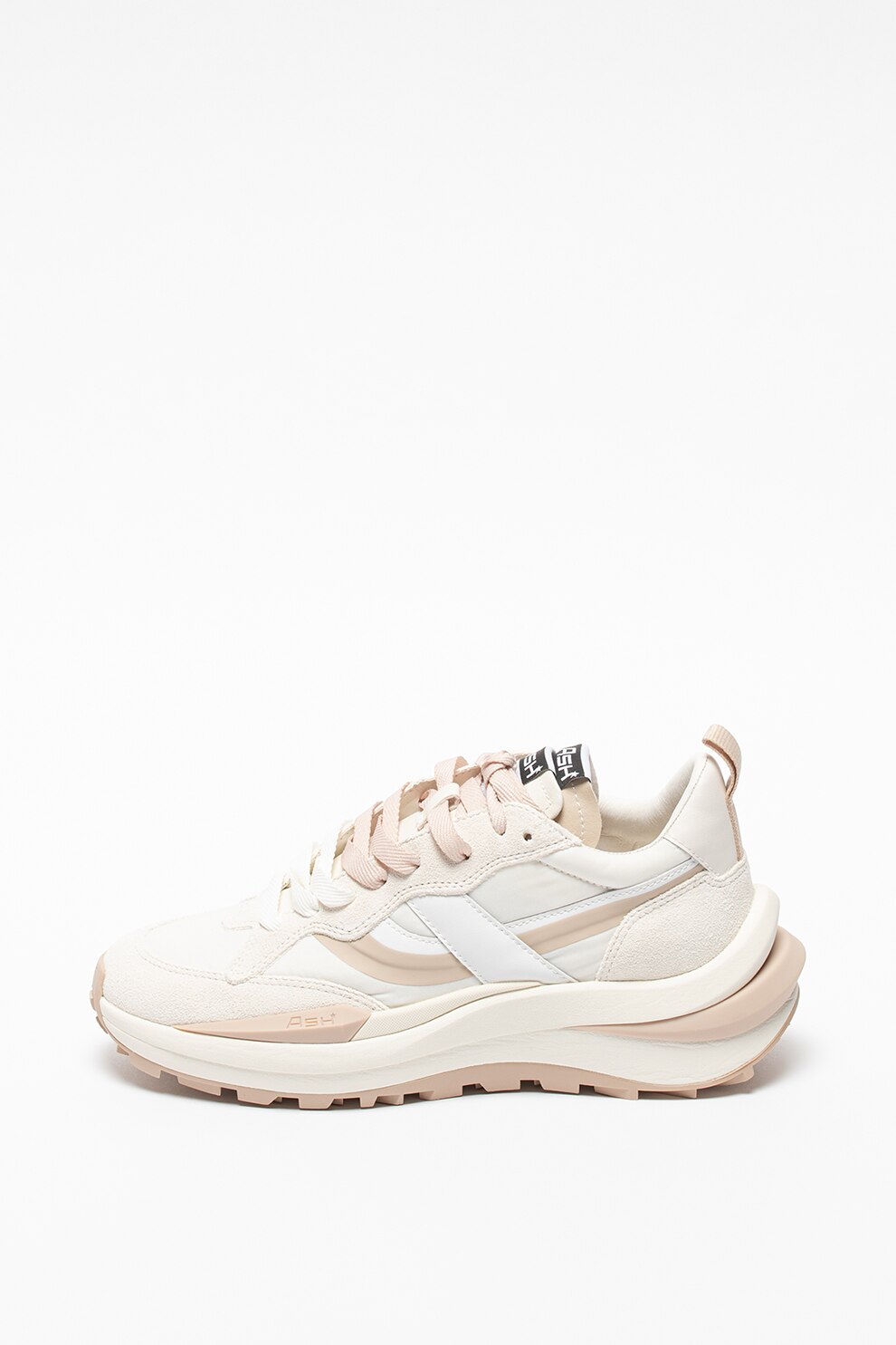 ASH, Pantofi sport wedge de piele Spider, Alb prafuit/Roz, 39