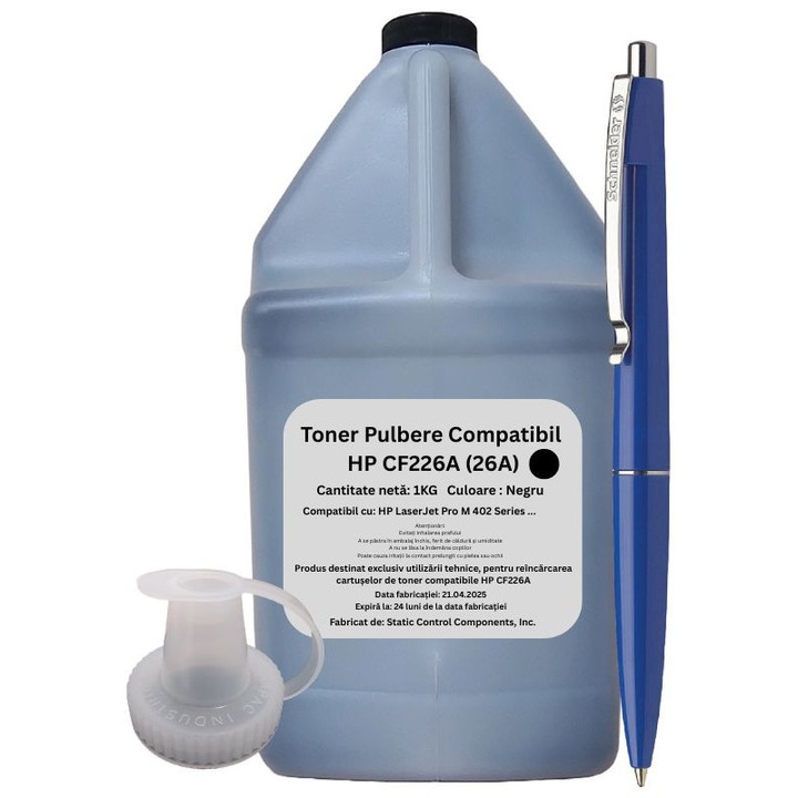 Toner utántöltő statikus vezérlőkomponens kompatibilis HP CF226A (26A) fekete 1000g és Schneider Pen