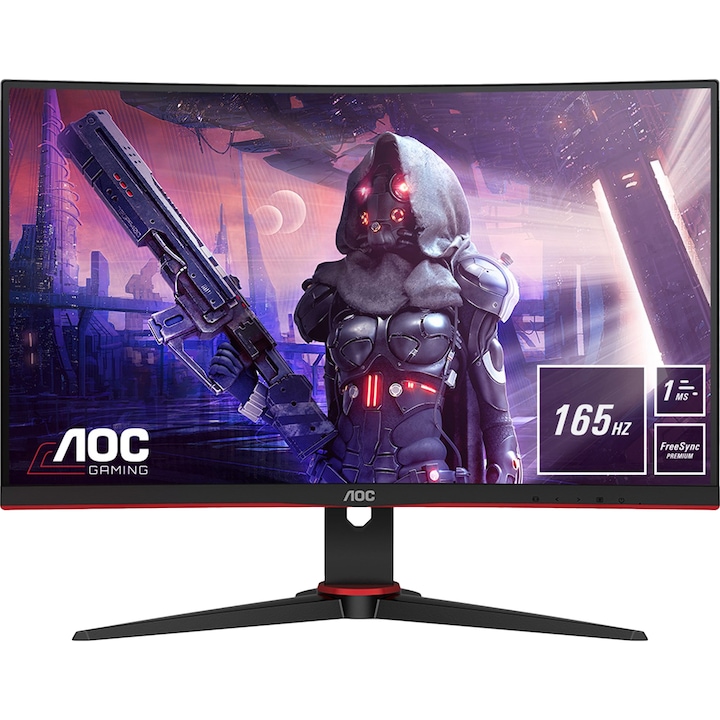 AOC C24G2AE/BK Ívelt LED gaming monitor, VA, 23.6", Full HD, 165Hz, 1ms, FreeSync Premium, DisplayPort, HDMI, VGA, Fekete