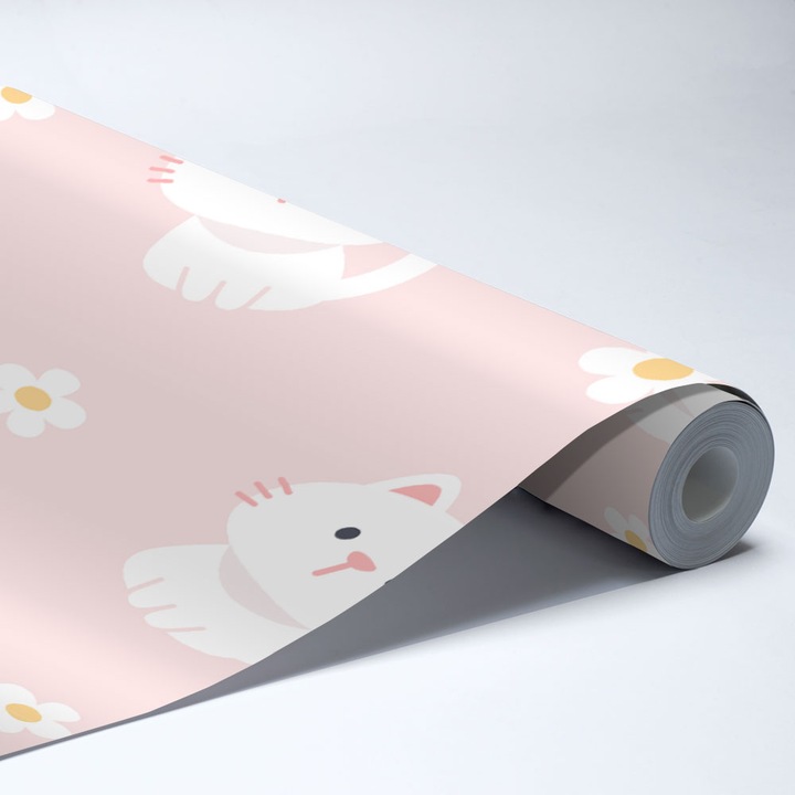 Tapet Premium Art Kids, Pisicute pe fundal roz pal, Ecologic, Non-Woven, Set 6 Role, 150x310 cm