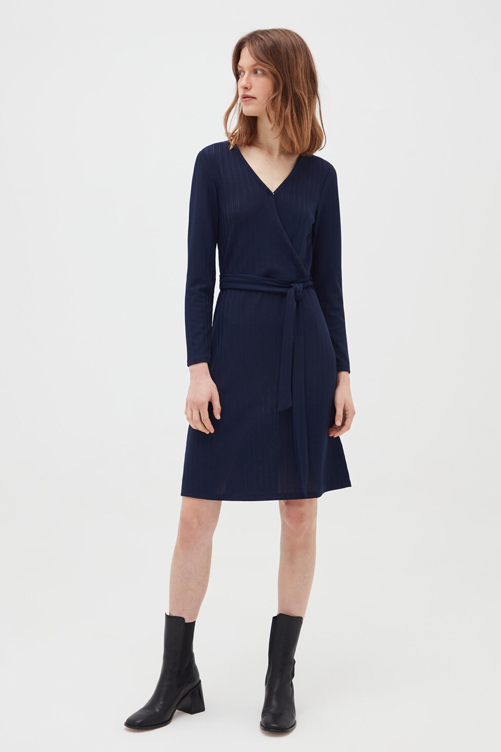 OVS, Rochie cu model petrecut si cordon in talie, Bleumarin