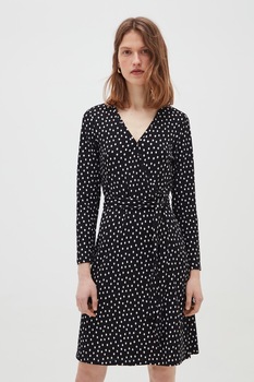 OVS, Rochie cu buline si cordon in talie, Negru/Alb, S OVS, Rochie cu buline si cordon in talie, Negru/Alb, S