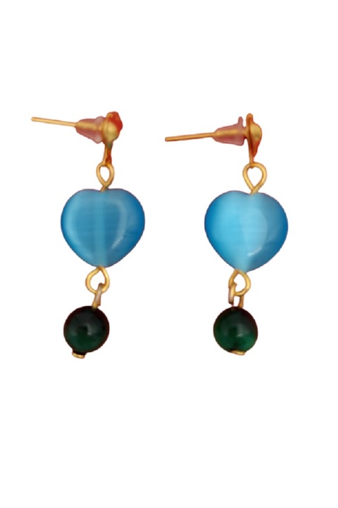 Cercei din pietre semipretioase de ochi de soim verde si ochi de pisica bleu, Top Bona Company, 3.5 cm