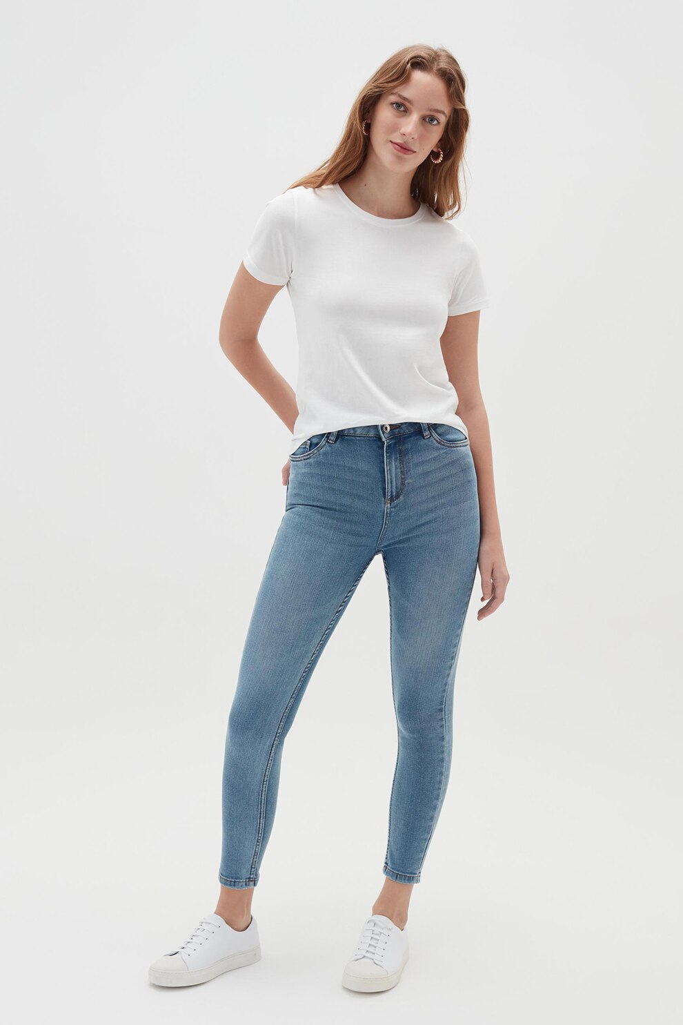 OVS, Blugi skinny cu aspect decolorat, Albastru lavanda/Alb prafuit, S